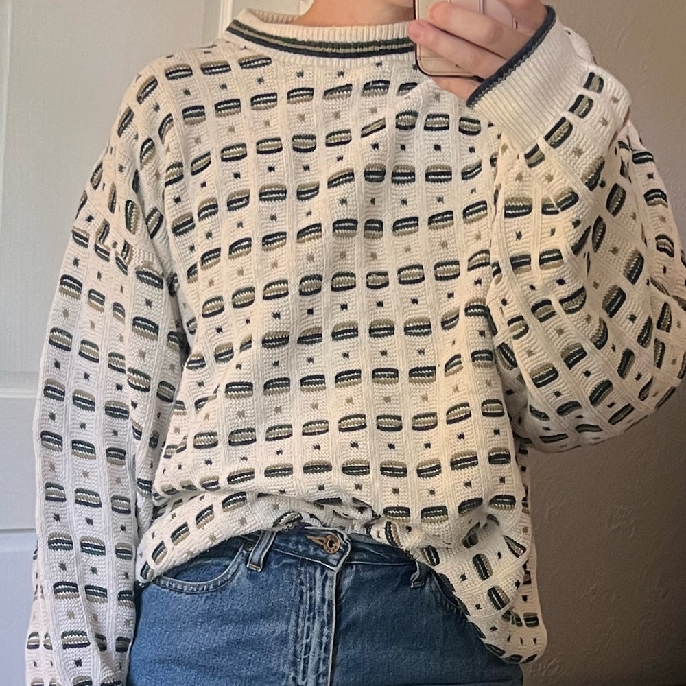 Mock neck Northcrest Vintage Green woven sweater size XL